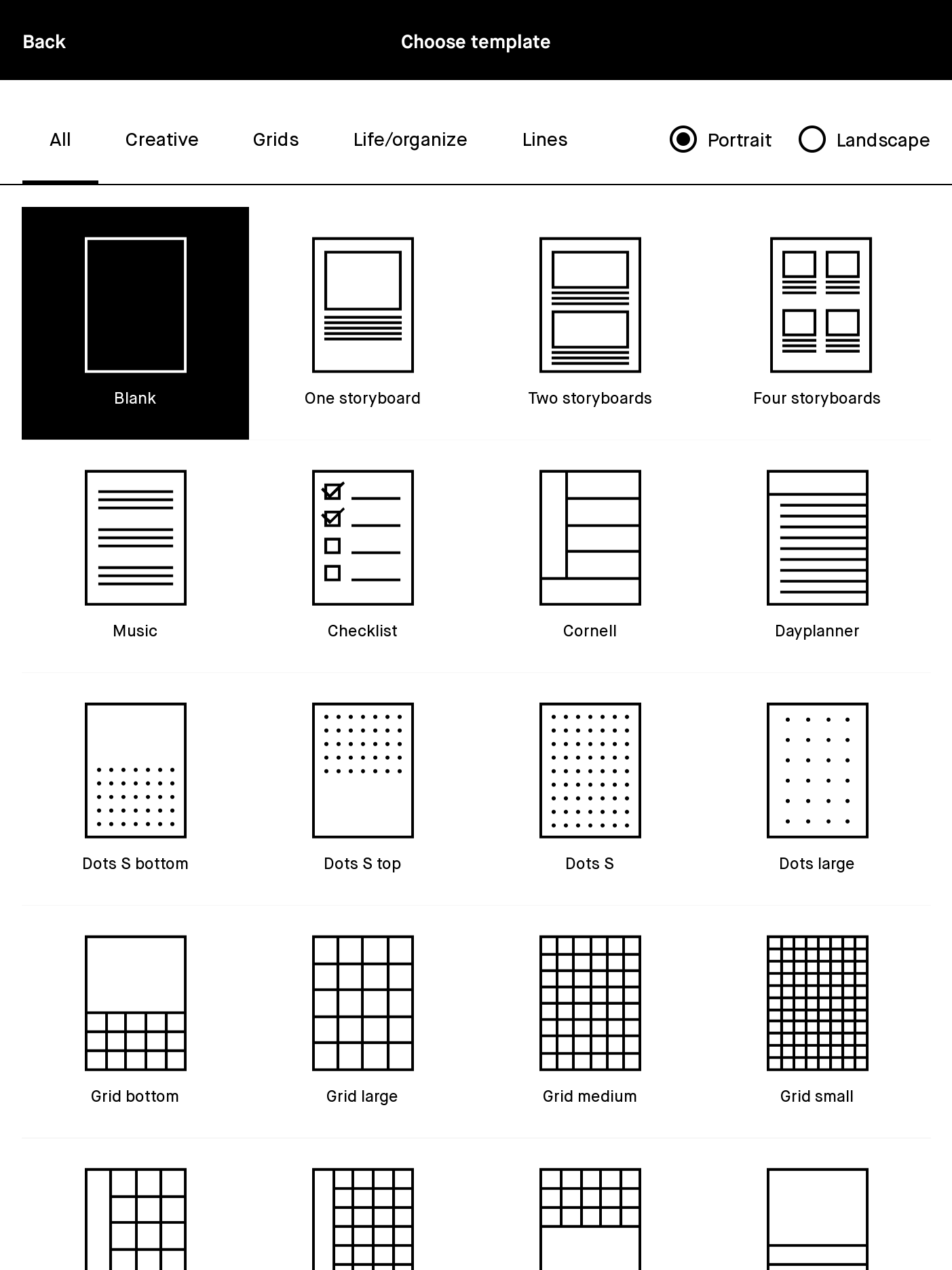 Remarkable Template Selection Screen