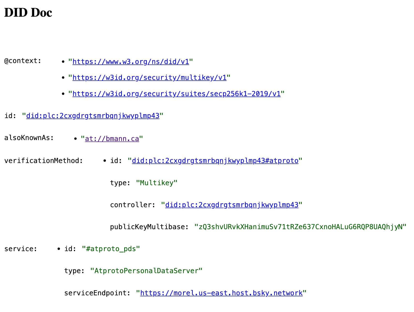 Screenshot of ATProto Browser viewing bmann.ca DID Doc