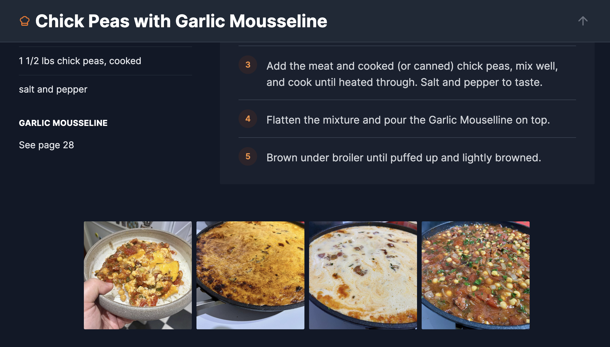 Screenshot of Chick Peas with Garlic Mousseline on Recipes.Exchange