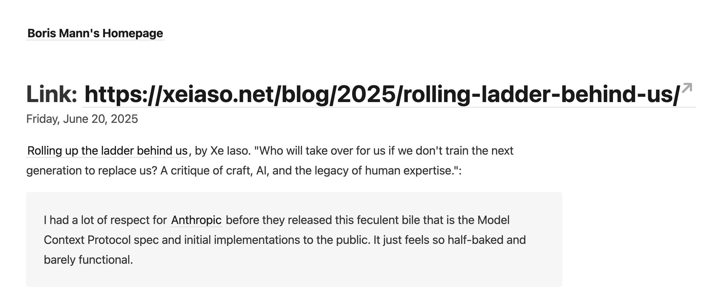 Screenshot of permalink page for a journal which is a link